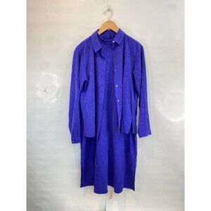 Eileen Fisher Woven Plisse Mock Neck Dress + Button Up Shirt Set Size Small Blue
